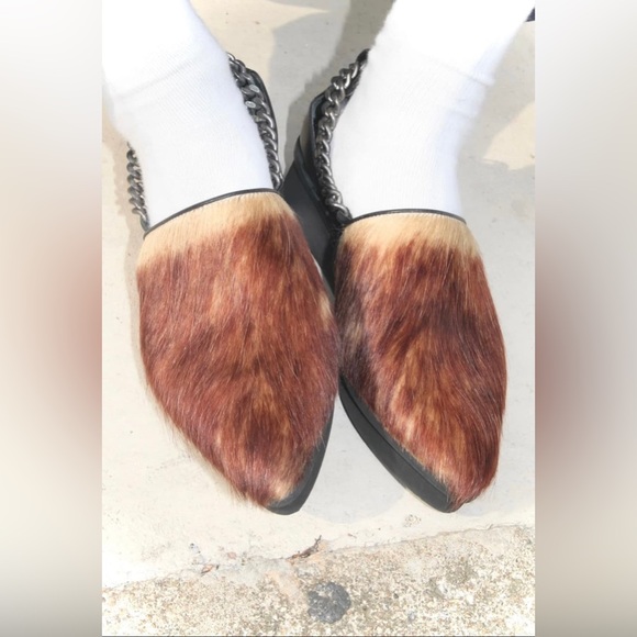 NWT TOGA PULLA Pony Hair Brown Cream Leather Chain Platform Loafer Flat Shoes 39 - Picture 4 of 17